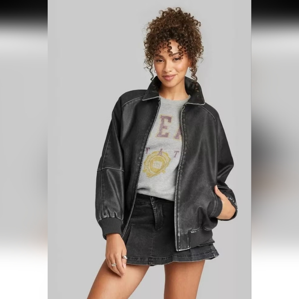 Wild Fable Distressed Bomber Jacket